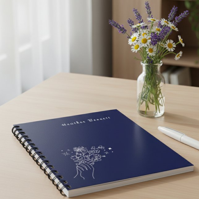 Boho Wildflower Personalized Navy Gift for Her Notebook (Creator Uploaded)