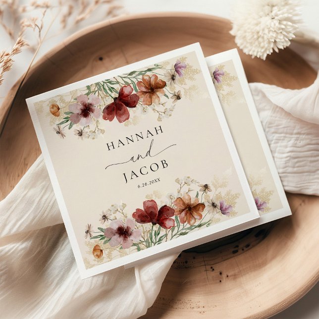 Boho Wildflower Personalized Wedding  Napkin (Creator Uploaded)