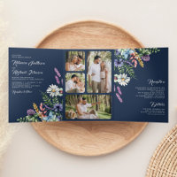 Boho Wildflower Photo All in One Navy Blue Wedding