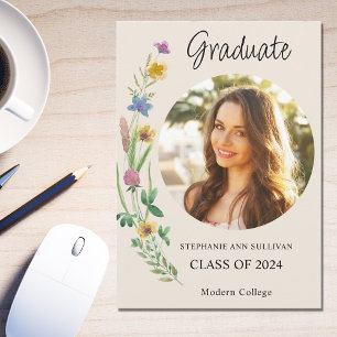 Boho Wildflower Photo Girl College Graduation Announcement