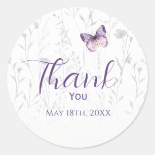 Boho Wildflower Purple Butterfly Girl Baby Shower Classic Round Sticker