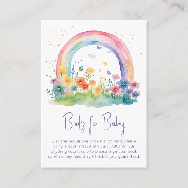 Boho Wildflower Rainbow Baby Shower Books for Baby Enclosure Card (Front)