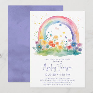Boho Wildflower Rainbow Baby Shower Invitation