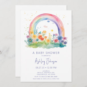 Boho Wildflower Rainbow Baby Shower Invitation