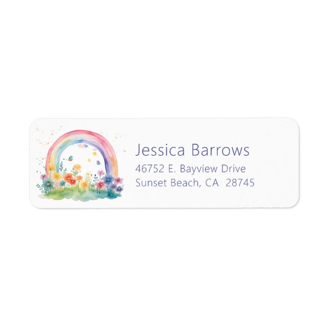 Boho Wildflower Rainbow Baby Shower Return Address (Front)