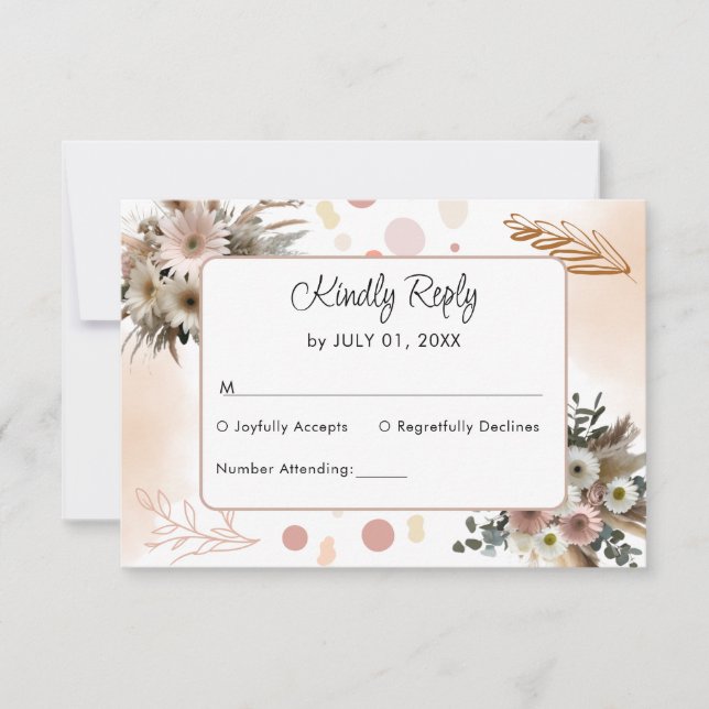 Boho Wildflower Romance Wedding RSVP Card (Front)