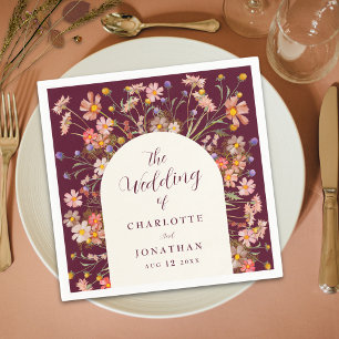 Boho Wildflower Rustic Floral Arch Wedding Napkin