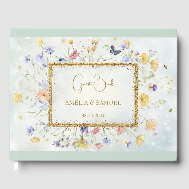 Boho Wildflower Rustic Green Wedding Guest Book (Front)