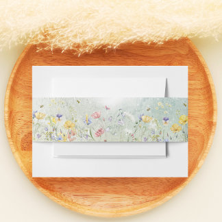 Boho Wildflower Rustic Green Wedding Invitation Belly Band