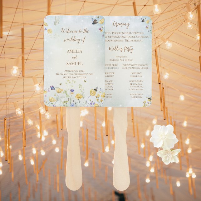 Boho Wildflower Rustic Green Wedding Program Hand Fan (Creator Uploaded)