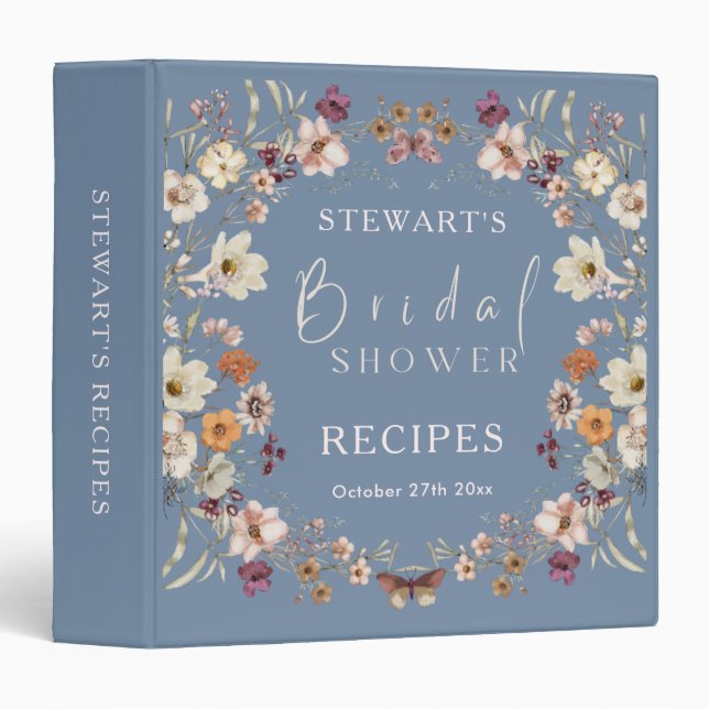 Boho Wildflower Rustic Periwinkle Bridal Shower Binder (Front/Spine)