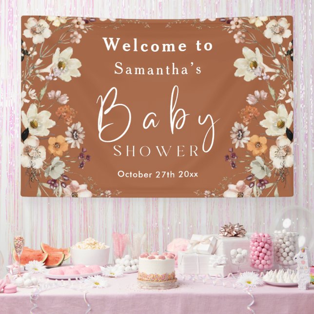 Boho Wildflower Rustic Terracotta Baby Shower Banner (Party)