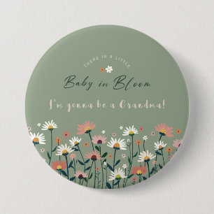 Boho Wildflower Sage Baby in Bloom Shower Button