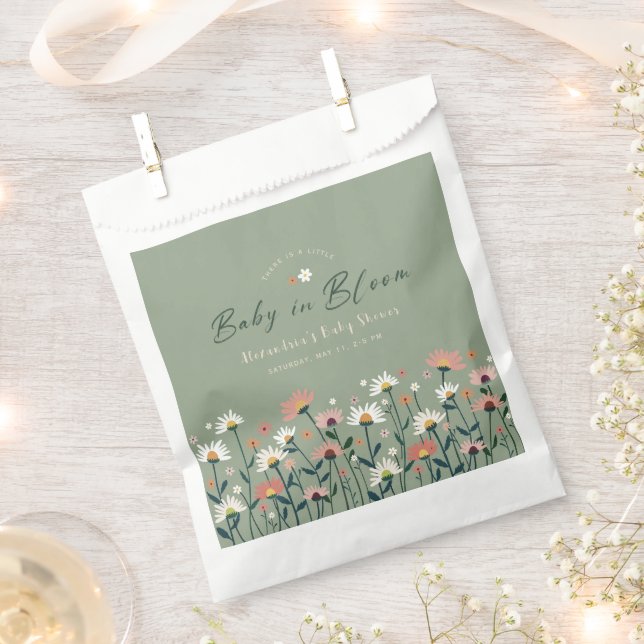 Boho Wildflower Sage Green Baby in Bloom Shower Favour Bag (Clipped)