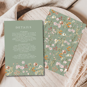 Boho Wildflower Sage Green Garden Wedding Details Invitation