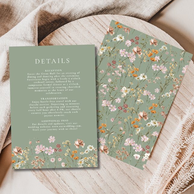 Boho Wildflower Sage Green Garden Wedding Details Invitation (Creator Uploaded)