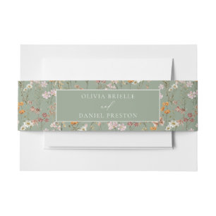 Boho Wildflower Sage Green Garden Wedding Invitation Belly Band