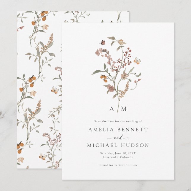 Boho Wildflower Save The Date (Front/Back)