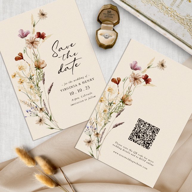 Boho Wildflower Save The Date (Tan Wildflower Boho Floral Save The Date by Painted Paperie
)