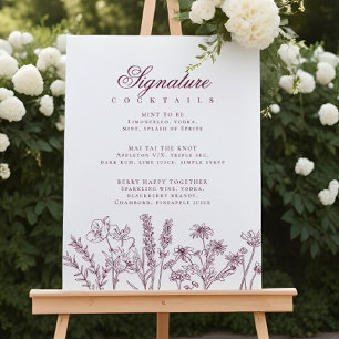 Boho Wildflower Signature Cocktail Menu Sign