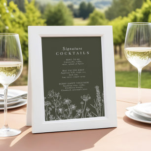 Boho Wildflower Signature Cocktail Menu Sign