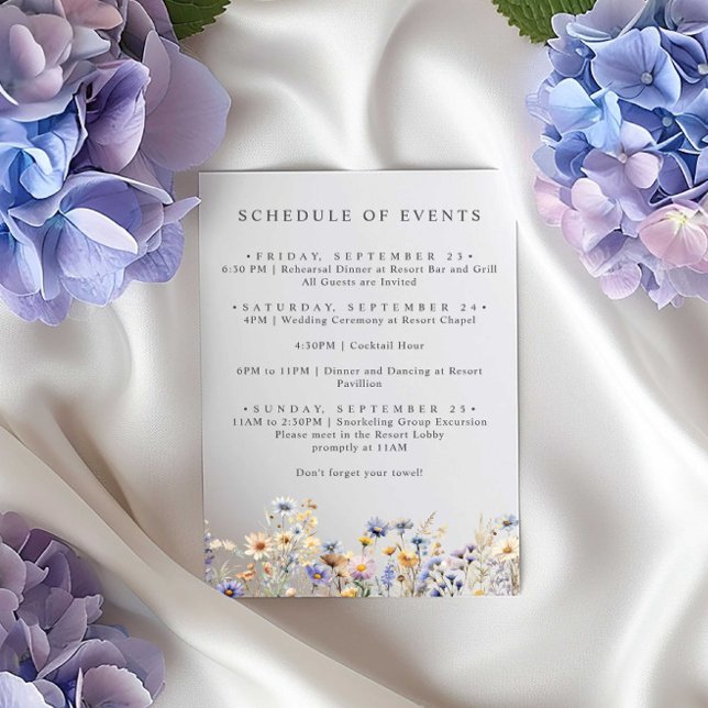 Boho Wildflower Spring SCHEDULE OF EVENTS Invitation (schedule of events)