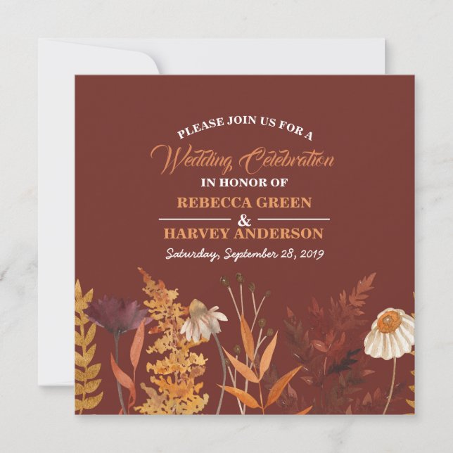 Boho Wildflower Terracotta Autumn Fall Wedding (Front)