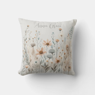 Boho Wildflower Throw Pillow