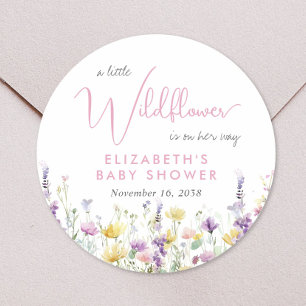 Boho Wildflower Watercolor Baby Shower Classic Round Sticker