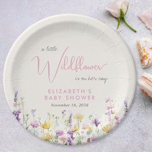 Boho Wildflower Watercolor Baby Shower Paper Plate