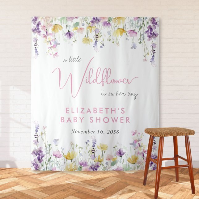 Boho Wildflower Watercolor Baby Shower Welcome Tapestry (Boho Wildflower Watercolor Baby Shower Welcome Tapestry)
