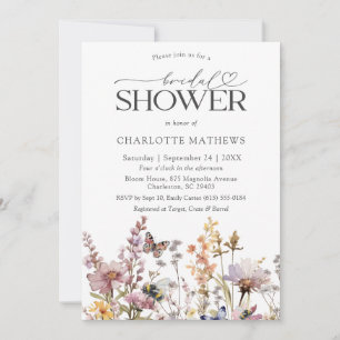 Boho Wildflower Watercolor Floral Bridal Shower Invitation