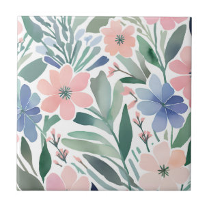 Boho Wildflower Watercolor Floral Pastel Accent Tile