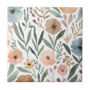 Boho Wildflower Watercolor Floral Pastel Accent Tile