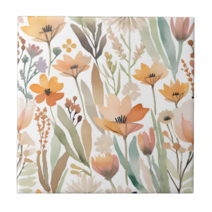 Boho Wildflower Watercolor Floral Pastel Accent Tile