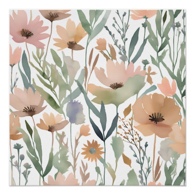 Boho Wildflower Watercolor Floral Pastel  Poster (Front)