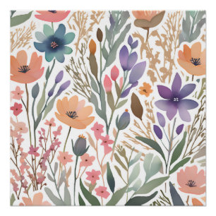 Boho Wildflower Watercolor Floral Pastel  Poster