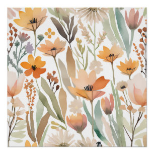 Boho Wildflower Watercolor Floral Pastel  Poster