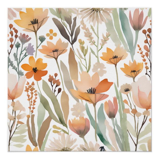 Boho Wildflower Watercolor Floral Pastel  Poster (Front)