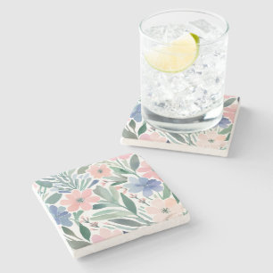 Boho Wildflower Watercolor Floral Pastel Stone Coaster