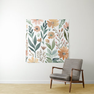 Boho Wildflower Watercolor Floral Pastel Wall  Tapestry