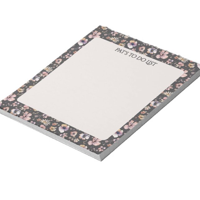 Boho Wildflower Watercolor Named Charcoal Blush Notepad (Creator Uploaded)