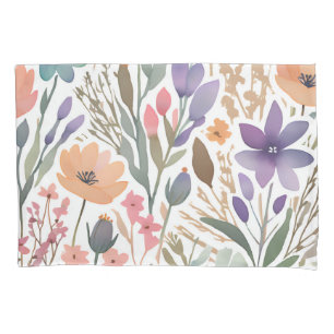 Boho Wildflower Watercolor Pastel Floral Design Pillowcase