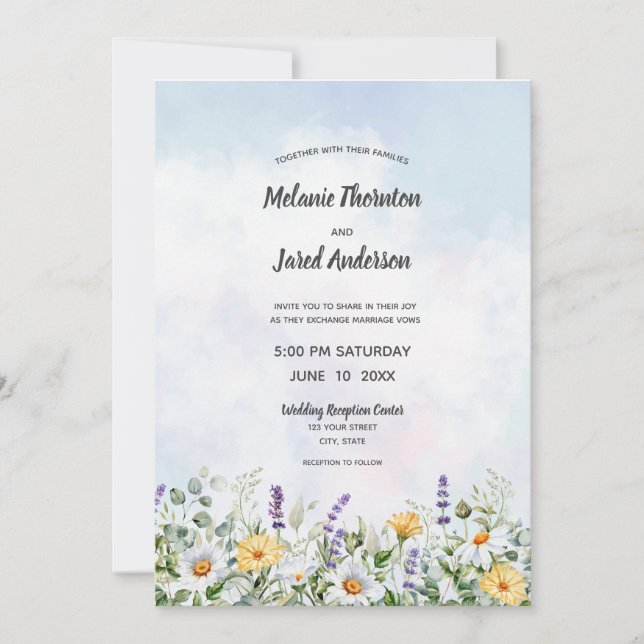 Boho Wildflower Watercolor Personalize Wedding Invitation (Front)