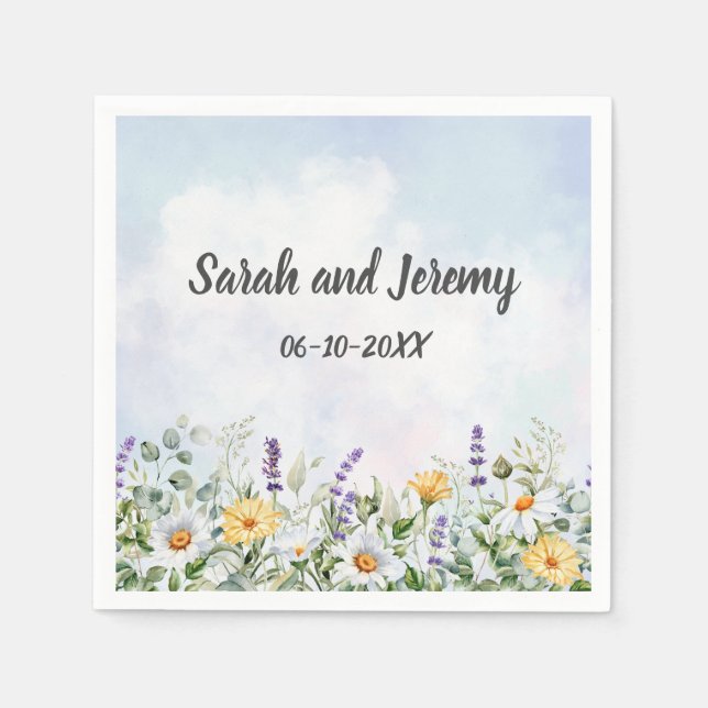 Boho Wildflower Watercolor Personalize Wedding Napkin (Front)