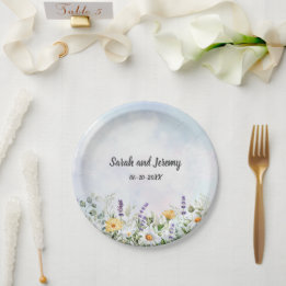Boho Wildflower Watercolor Personalize Wedding Paper Plate