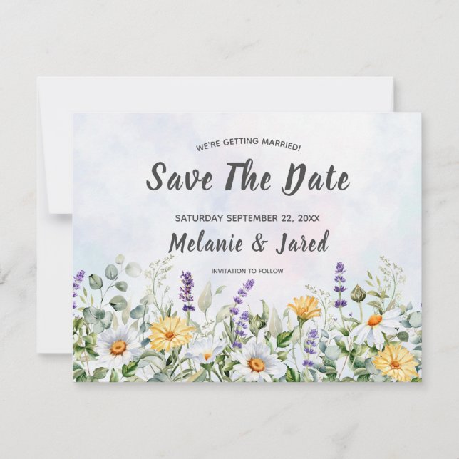 Boho Wildflower Watercolor Personalize Wedding Save The Date (Front)
