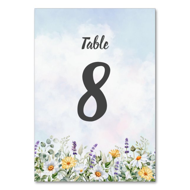 Boho Wildflower Watercolor Personalize Wedding Table Number (Front)