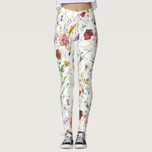 Boho Wildflower Watercolor Spring Flower Leggings