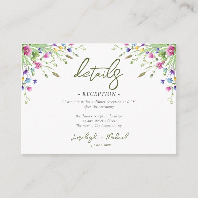 boho wildflower Wedding accomodation QR Code Enclosure Card (Front)